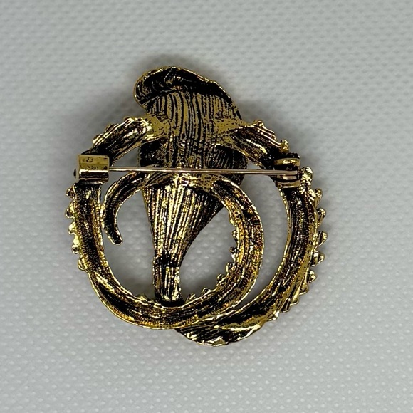 Vintage Look Gold & Green Rhinestone Cobra Snake Brooch Pin - Picture 3 of 7